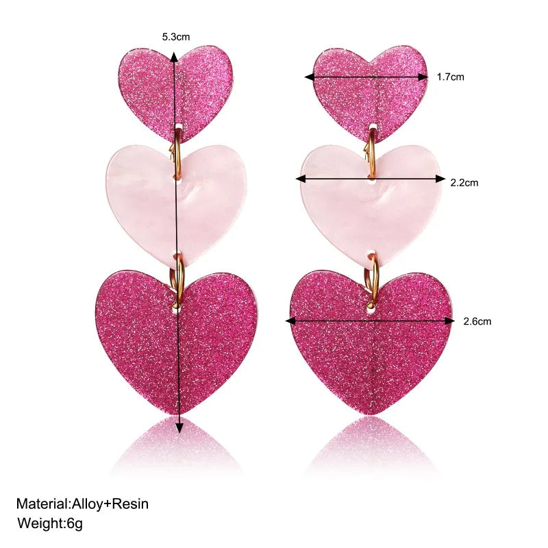 Barbie Powder Heart Earrings Dopamine Girl Sweet Acrylic Three-Layer Love Pendant Earring For Women Korean Fashion Party Jewelry