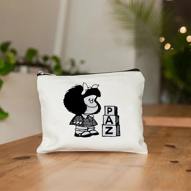 Mafalda Cute Anime Cosmetic Makeup Bag Pencil Organizer Zipper Kawaii Make Up Pouch Purse Travel Toiletry Bags Gift