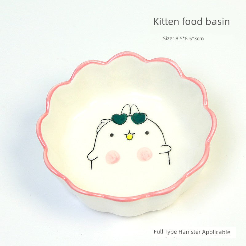 Little Hamster Food Basin Ceramic Rice Bowl Flower and Mouse Djungarian Hamster Special Daily Necessities Cage Toy Set Food Bowl