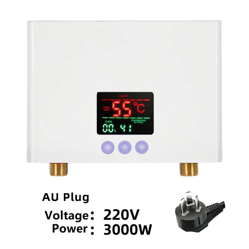 110V 220V Instant Water Heater Bathroom Kitchen Wall Mounted Electric Water Heater LCD Temperature Display with Remote Control