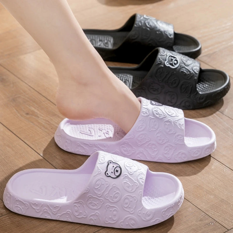 Women's Slippers Summer Indoor Cute Printting Little Bear Girls Bedroom Soft Sole Comfortable Anti-slip Men Fashion Homeshoes
