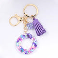Women ew Crystal Epoxy Tassel Keychain Pendant Girl Heart English Capital Letter Stone Key K5158