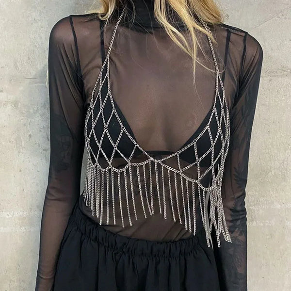 2023 Spring T-shirt Outfit Lingerie Underwear Body Chain Geometric Lattic Shape Harness Jewelry For Women Holiday Bikini Bra