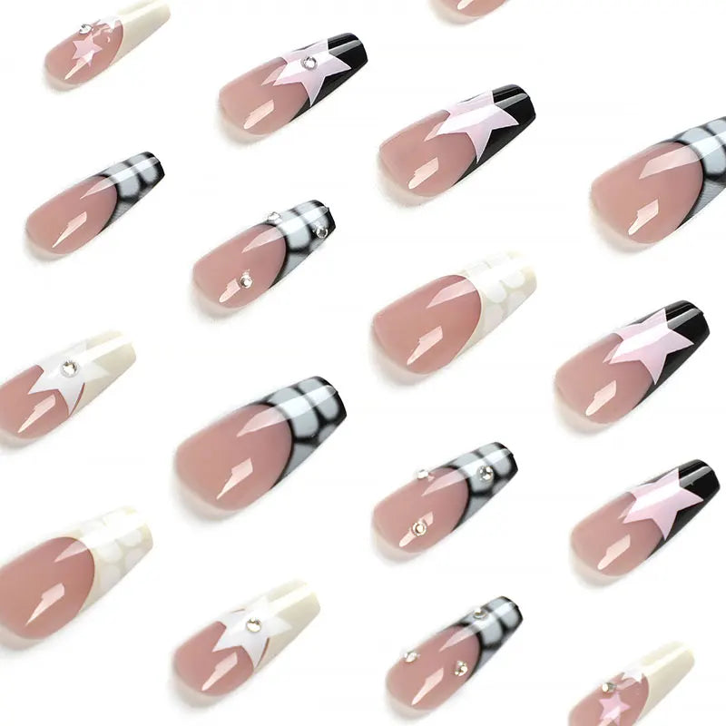 24 قطعة مانيكير باليه متوسط ​​الطول، مانيكير يمكن ارتداؤه، أوراق مانيكير خاصة، ملصقات أظافر، أظافر صناعية
