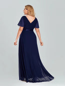Women's Plus Size Evening Dress Long Simple Elegant V Neck Ruffled Chiffon Formal Wedding Party Dress Bridesmaid Dress Ballgown