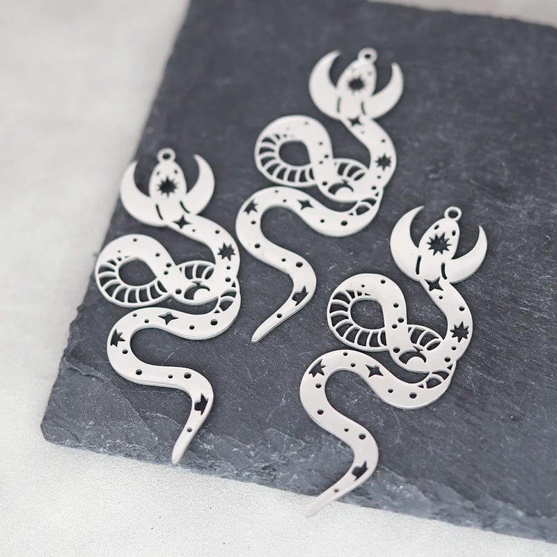 Cute Cat Moon Bear Deer DIY Tassels Earrings Stainless Steel Pendant For Jewelry Making Insect Charms Snake Necklace Accessory