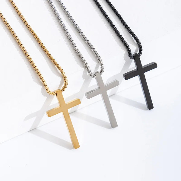 Hip hop minimalist versatile accessory, large cross pendant, stainless steel necklace
