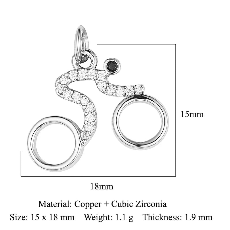 Fashion Cat Horseshoe Copper CZ Cycling Charm Wholesale Bear Butterfly Racket Pendant For Bracelet Necklace Making
