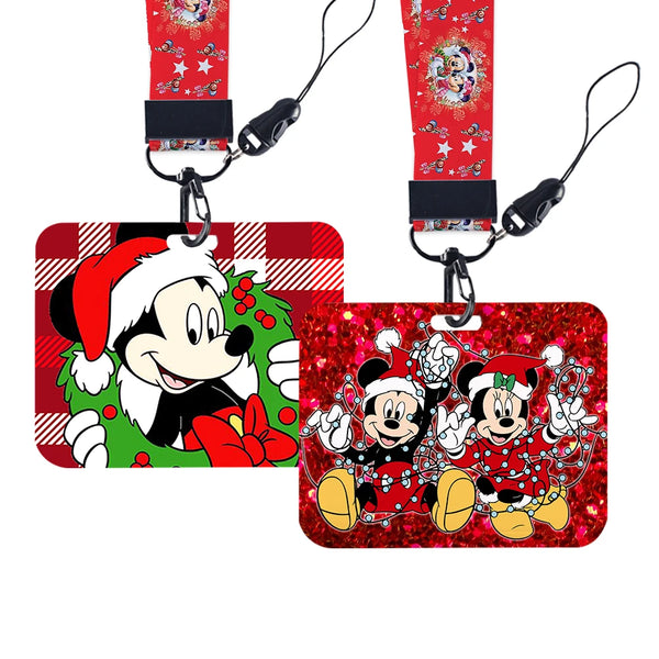 Christmas Design Disney Mickey Mouse Cute Cartoon Badge Holder ID Card Bus Card Holder Lanyard for Accessories Xmas Gifts
