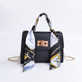 Silk Band Bow Lock Small Square Bag PU Leather Chain Handbag Crossbody Bags