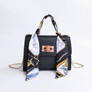 Silk Band Bow Lock Small Square Bag PU Leather Chain Handbag Crossbody Bags