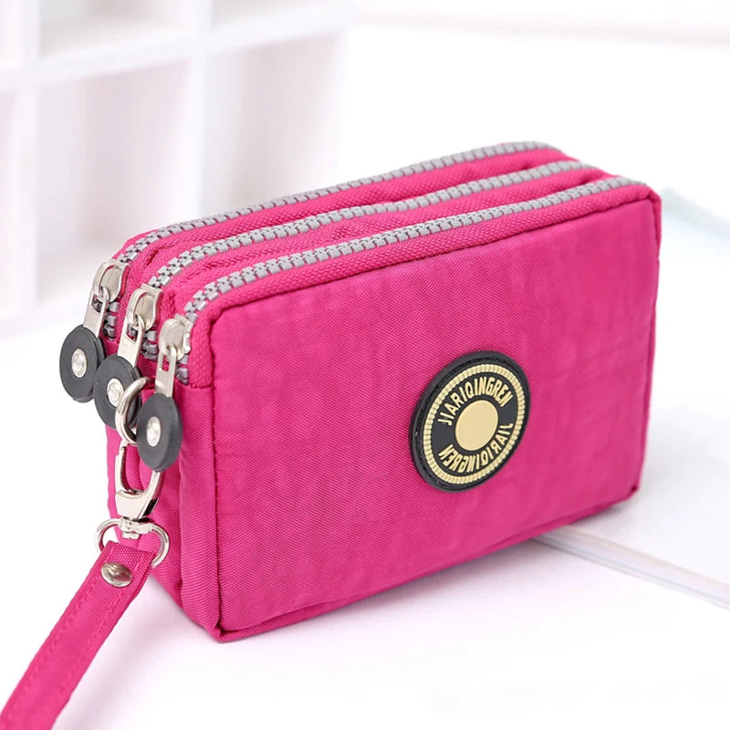 Thickened Three-layer Long Zipper Pocket Purse Women's Handbag Wrist Mobile Phone Bag Cute Washable Cloth Bags