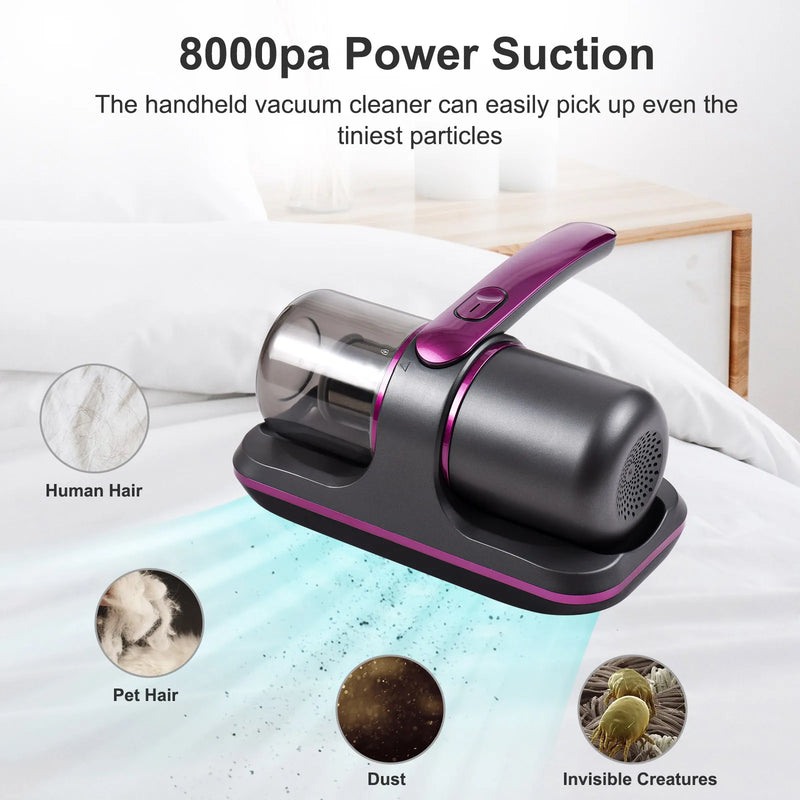 100W Mattress Vacuum Cleaner Handheld Cordless UV Bed Vacuum Cleaner Built-in Battery for Cleaning Mattress Bed Pillows Clothes