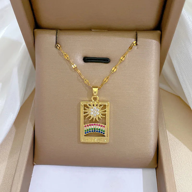 MEYRROYU 316L Stainless Steel Necklace Golden Butterfly Heart Cheetah Pendant Clavicle For Women Gift Jewelry Accessories Bijoux