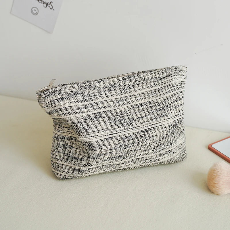 DJDF Large Capacity Women's Cosmetic Bag, Black & White Sketch Line, Canvas Skincare Organizer, Portable Travel Toiletry Bag