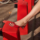 French Square Toe Heeled Open-toe Sandals Women's Retro Versatile Block Heel Straight Bow Sandals Women  Shoes