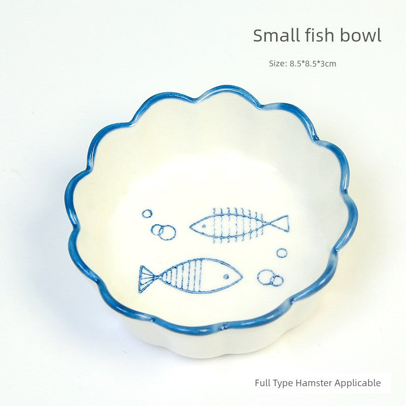 Little Hamster Food Basin Ceramic Rice Bowl Flower and Mouse Djungarian Hamster Special Daily Necessities Cage Toy Set Food Bowl