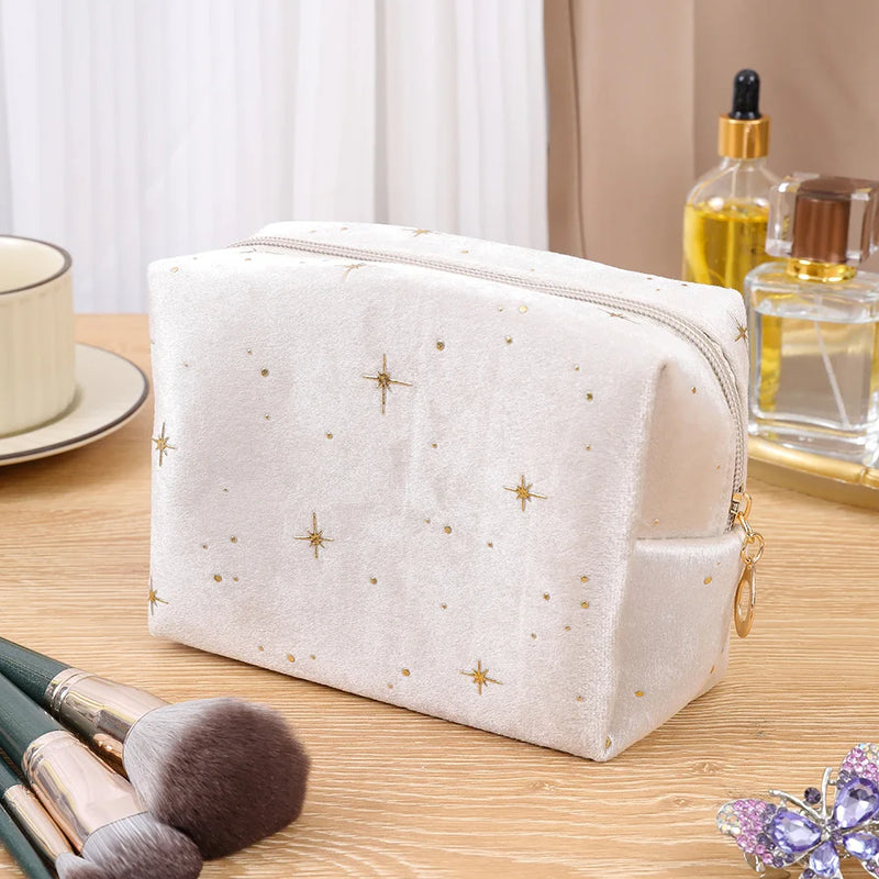 Star Cosmetic Bag for Women Travel Portable Toiletry Bag Soft Velvet Cosmetics Makeup Brush Lipstick Storage Bag Organizer Pouch