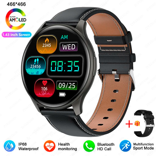 2024 New For Xiaomi Huawei 1.43 inches Bluetooth Call Smartwatch Women Men AMOLED 466*466 HD Pixel Display Smartwatches Ladies