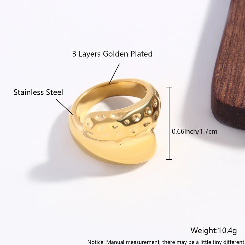 New Irregular Stainless Steel Chunky Dome Ring for Women Men Statement Croissant Ring Wide Double Layer Rings Party Jewelry Gift
