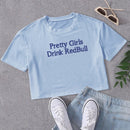 European and American girls drinking Red Bull trendy letter print Y2K pure desire spicy girl ultra short top women's T-shirt