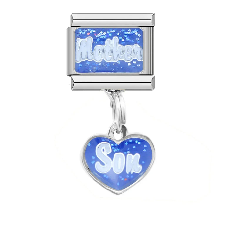 Hapiship 2024 Fashion Mum Dad Mother Daughter Sun Charm Italian Links  Fit 9mm Bracelet Stainless Steel DIY Making Jewelry DJ096