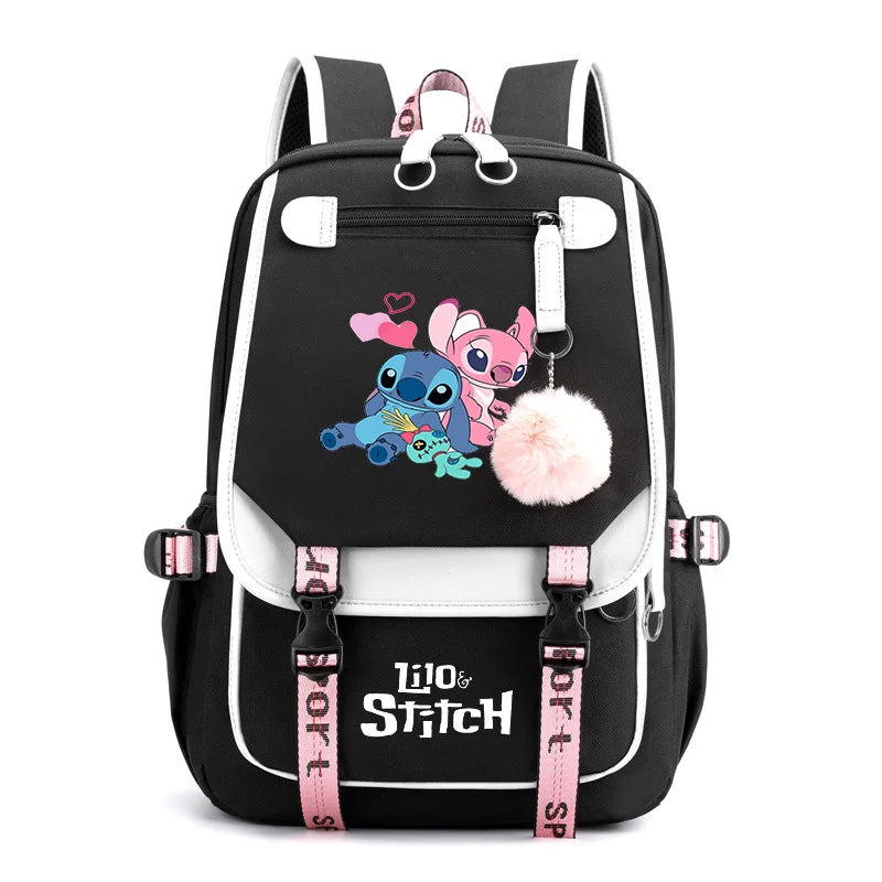 Disney Lilo Stitch Backpacks Teenager USB Charging Laptop Backpack Women Men Rucksack Travel Bag Mochila