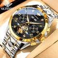 OUPINKE 3240 Automatic Watches Men 44mm Large Dial Tungsten Steel Strap Skeleton Flywheel Mechanical Watch for Men Luxury Watch