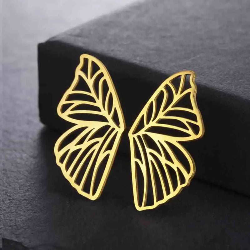 My Shape Butterfly Earrings Stainless Steel Butterfly Wings Big Earrings for Women Girls Sweet Delicate Stud Earrings Jewelry