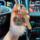 Luxury Handmade Craft Bear Keychain Mink Hair Anti-lost Number Plate Rhinestones Key Chain Lady Charm Bag Car Key Chain Gift