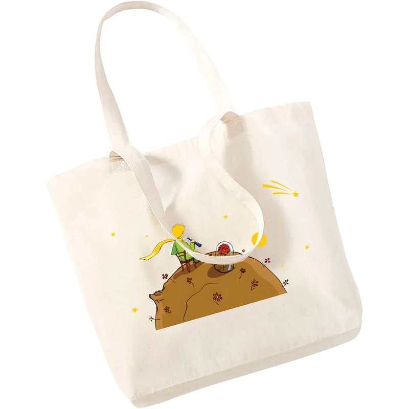 Cartoon Earth Space Little Prince Shopping Bag Women Pattern Handbag Casual Large Top-handle Bags for Women