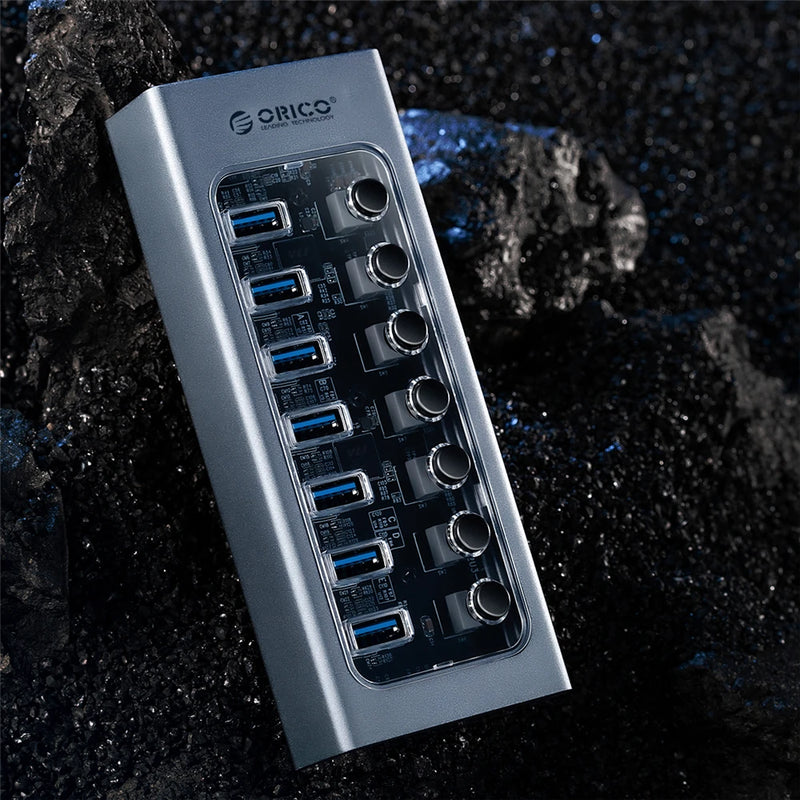 ORICO Powered USB Hub Splitter Socket with 7/10/13/16 Ports USB 3.0 Extension with On/Off Switches 12V Power Adapter for PC