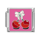 Sweet Red Cherry Bow Knot Heart Pendant Cherry Italian Charm Links Fit 9mm Stainless Steel Bracelet Women Jewelry DIY Making