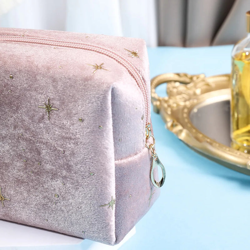 Star Cosmetic Bag for Women Travel Portable Toiletry Bag Soft Velvet Cosmetics Makeup Brush Lipstick Storage Bag Organizer Pouch