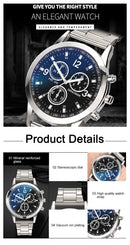 Fashion Mens Bracelet Watches Set Luxury Men Sports Silver Stainless Steel Quartz Watch Man Business Casual Wrist Watch