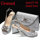 Gold Fashion New Arrivals 2024 Spring Summer Design Italian Women Shoes Matching Bag Set with Shinning Crystal for Party