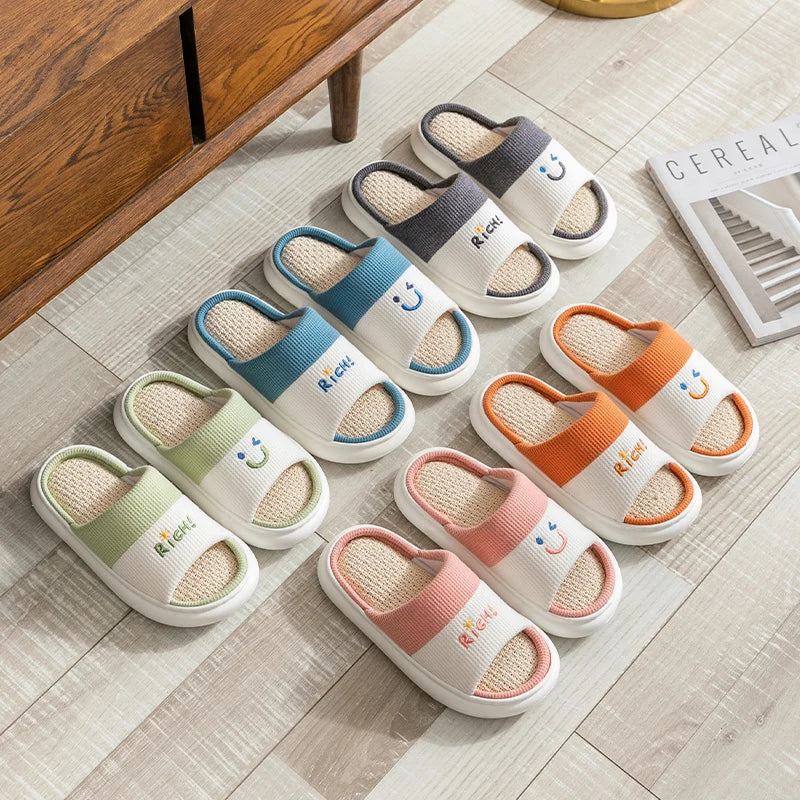 Women's Slippers Comfortable Soft Thick Sole Four Seasons Indoor Linen Slippers Soft Sole Anti Slip Couples's Home Slippers 2024