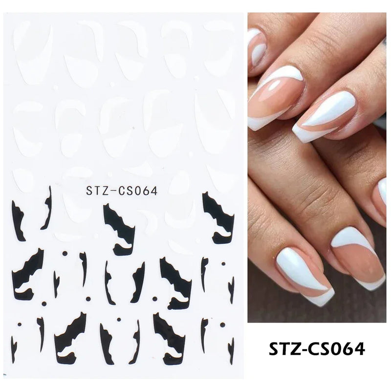 3D Snake Laser Stickers for Manicure Black Gold Abstract Leaves Luxury Nail Art Adhesive Slider Polish Decor Decals SASW-SJ