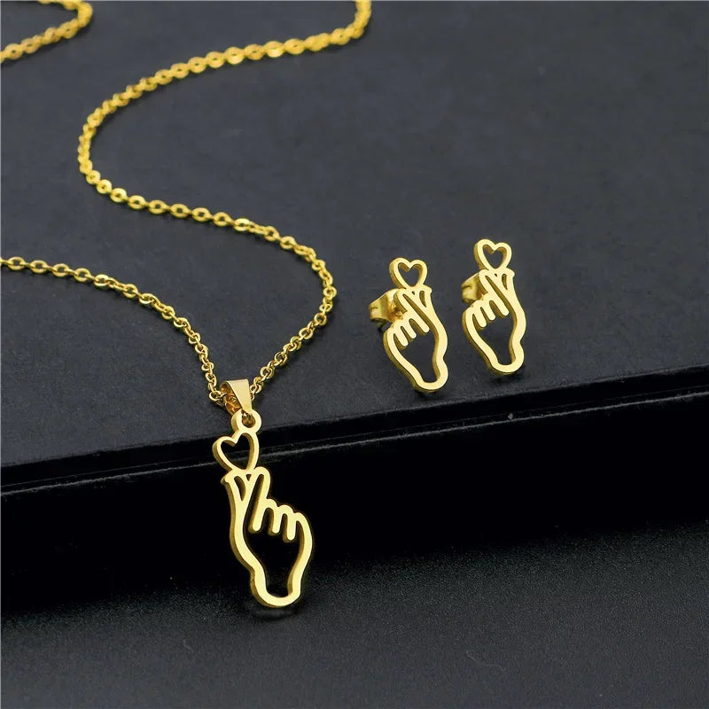 Stainless Steel Jewelry Sets EKG Heartbeat Music Note Necklaces &  Earings Set Nurse Doctor Medical Stethoscope Wave Couple Gift