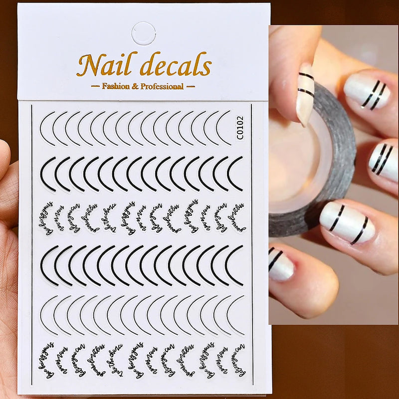 1 Pc Nail Strip Stickers Black/Gold/Rose Gold/Silver Metal Strip Tape Nail Art Adhesive DIY Foil Tips Nail Sticker Decals NK11