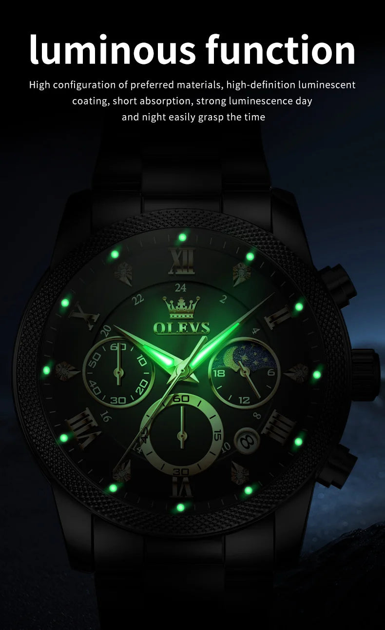 OLEVS 3660 Mens Watch Business Simply Original Quartz Watch Waterproof Luminous Watch For Man Multifunctional Chronograph Reloj