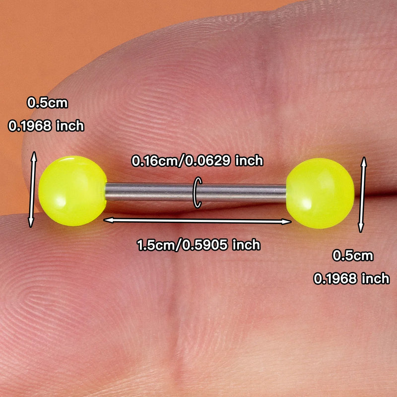 6Pcs Glow in Dark Tongue Rings Barbell Stud Sexy Acrylic Luminous Tongue Piercings Jewelry for Women Men 14G Stainless Steel Bar