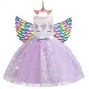 New 3pcs Baby Girls Dress Pastel Rainbow Princess For Summer Birthday Party Dress Unicorn Cosplay Perform Children Costume