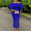 Dashiki African Women Gown Hollow Out Party Dress Sexy Long Sleeve Round Neck Ladies Elegant Solid Pullover High Waist 2024