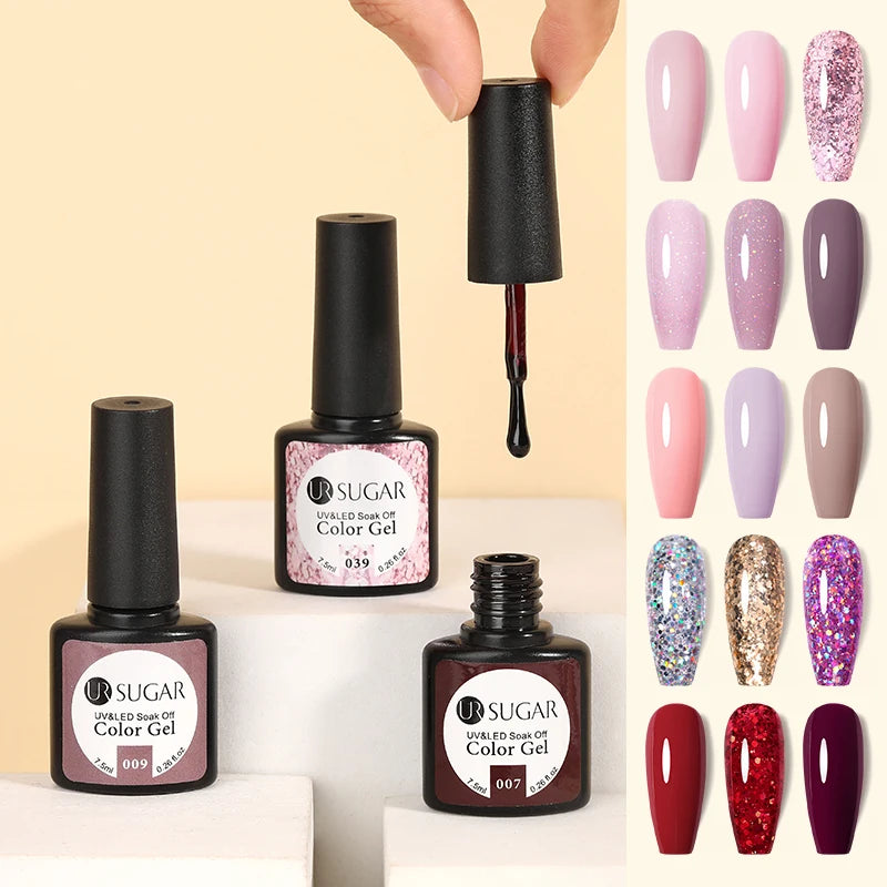 UR SUGAR - Esmalte de uñas en gel semipermanente rosa nude con purpurina, color sólido, 7,5 ml, para manicura semipermanente UV LED