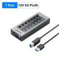 ORICO Powered USB Hub Splitter Socket with 7/10/13/16 Ports USB 3.0 Extension with On/Off Switches 12V Power Adapter for PC