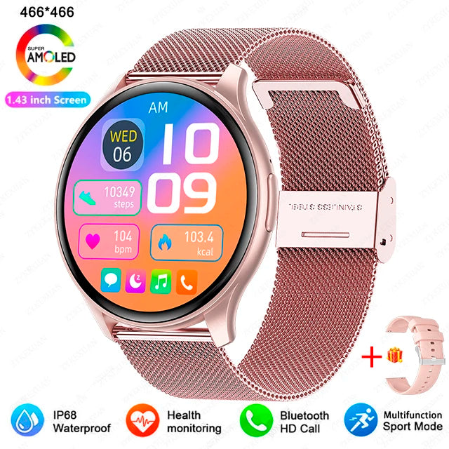 2024 New For Xiaomi Huawei 1.43 inches Bluetooth Call Smartwatch Women Men AMOLED 466*466 HD Pixel Display Smartwatches Ladies
