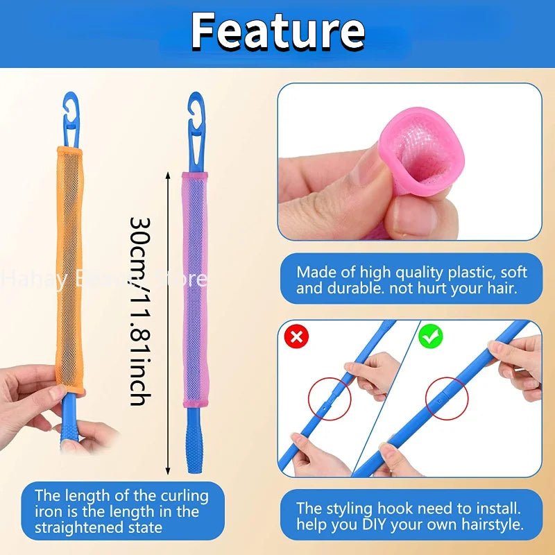 12pcs Heatless Hair Curlers Magic Wave Formers Spiral Hair Rollers Wavy Curlers Women Hairstyle Roller Hair Styling Tools