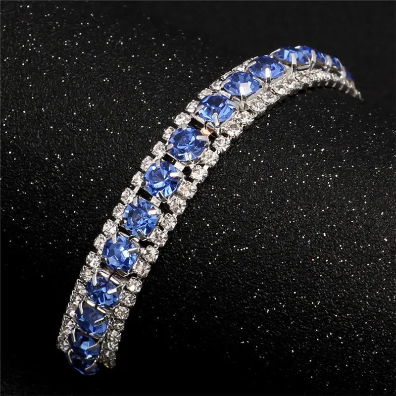 Luxury Bling Crystal Rhinestone Bracelets for Women Silver Color Elegant Bridal Wedding Jewelry