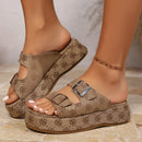 Women's Slippers Round Toe Flat Shoes for Women Slip-on Platform Slides Outdoor Causal Double Breasted Open Toe Mid Heel Sandals